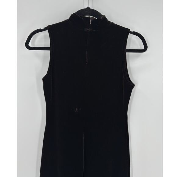 Vintage RONNI NICOLE chocolate brown velvet maxi Mock Neck Dress size S 90s - Picture 3 of 6